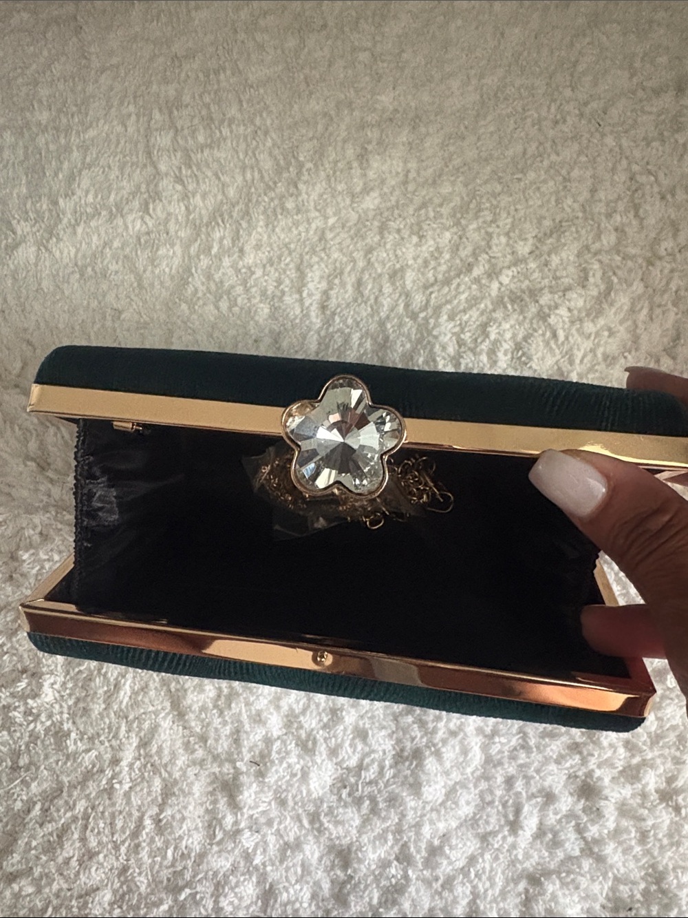 Women's Teal Evening Clutch with Gold Accents - Picture 2 of 3